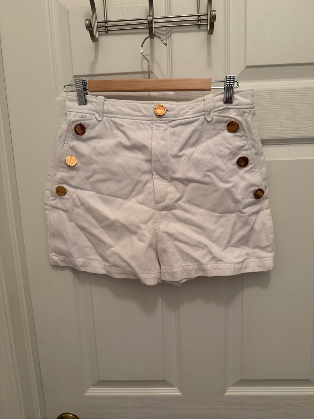 Zara White High-Waist Button Sailor Shorts